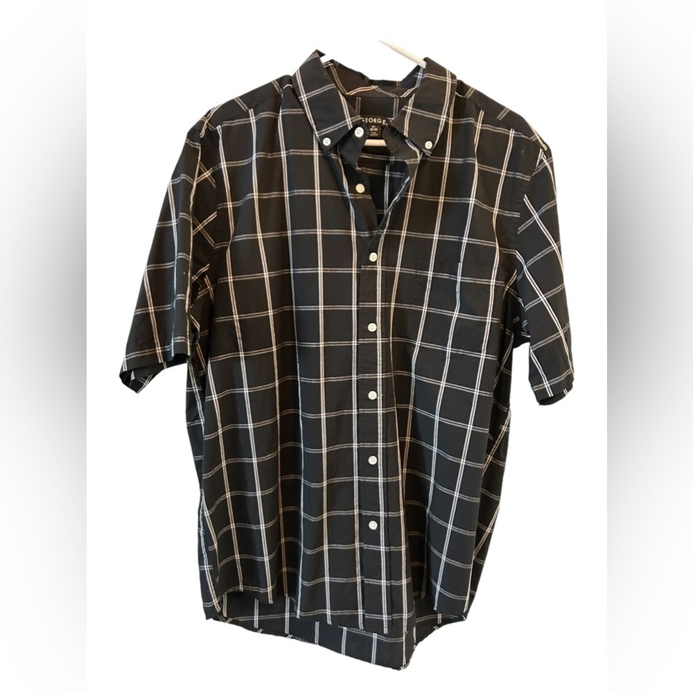 George, large, black and white button down shirt